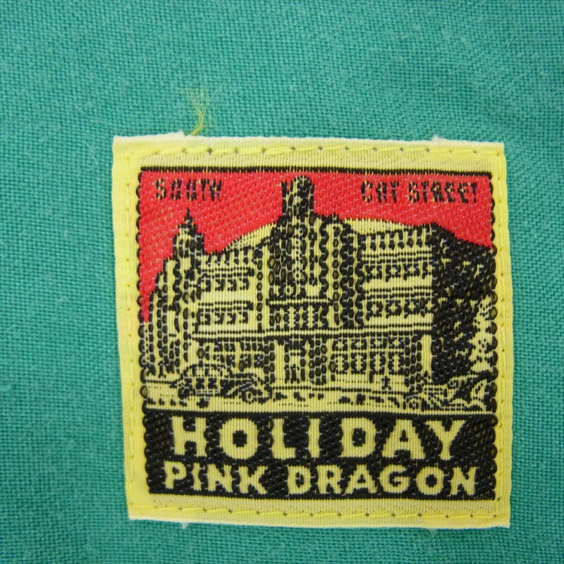ピンクドラゴン 三連ダイヤパッチ オープンカラー 半袖 シャツ グリーン系 サイズ表記無【中古】