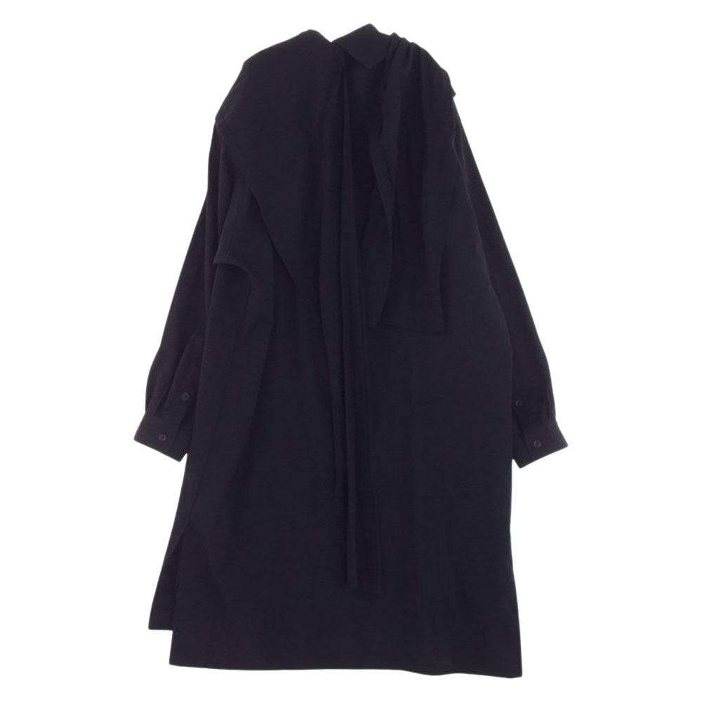 Yohji Yamamoto POUR HOMME ヨウジヤマモトプールオム HR-B92-100 ウールギャバジン 衿ストール付き ロング 長袖 シャツ コート ブラック系 2【中古】