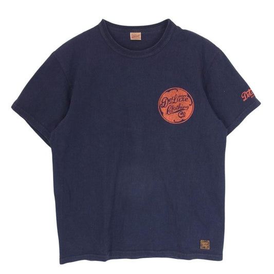 デラックスウエア ロゴ プリント 半袖 Tシャツ ネイビー系 L【中古】