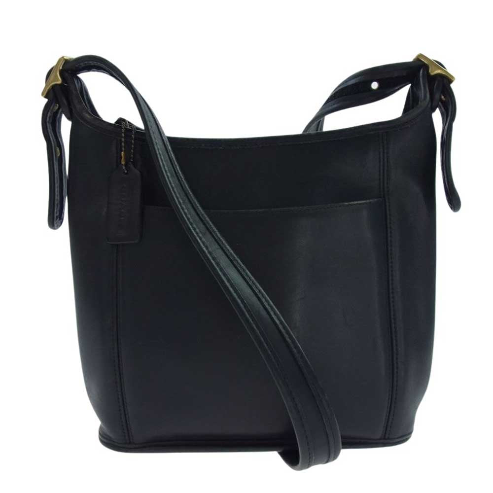 COACH コーチ old オールド レザー ショルダー バッグ ブラック系【中古】