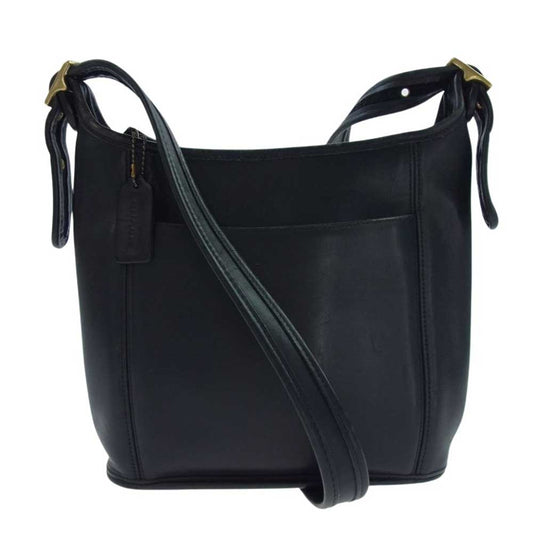 COACH コーチ old オールド レザー ショルダー バッグ ブラック系【中古】