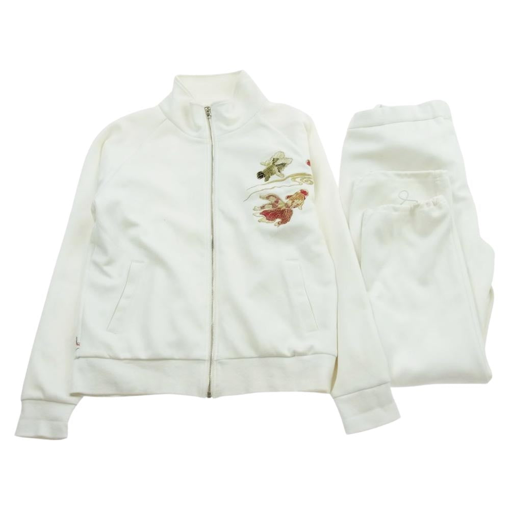 抜刀娘 274865 金魚 刺繍 バックプリント 裏地パイル ジャケット トラックパンツ ジャージ セットアップ ホワイト系 M【中古】