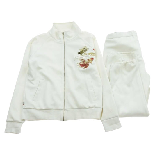 抜刀娘 274865 金魚 刺繍 バックプリント 裏地パイル ジャケット トラックパンツ ジャージ セットアップ ホワイト系 M【中古】