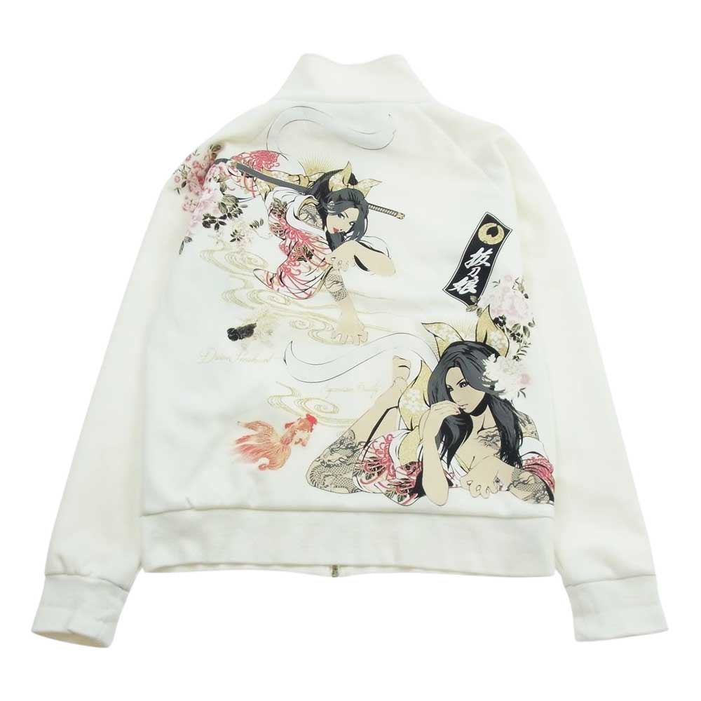 抜刀娘 274865 金魚 刺繍 バックプリント 裏地パイル ジャケット トラックパンツ ジャージ セットアップ ホワイト系 M【中古】