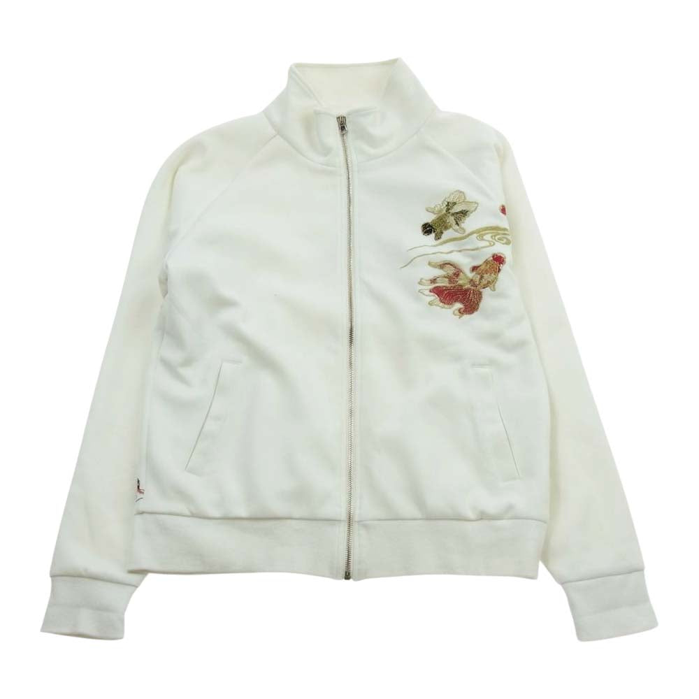抜刀娘 274865 金魚 刺繍 バックプリント 裏地パイル ジャケット トラックパンツ ジャージ セットアップ ホワイト系 M【中古】