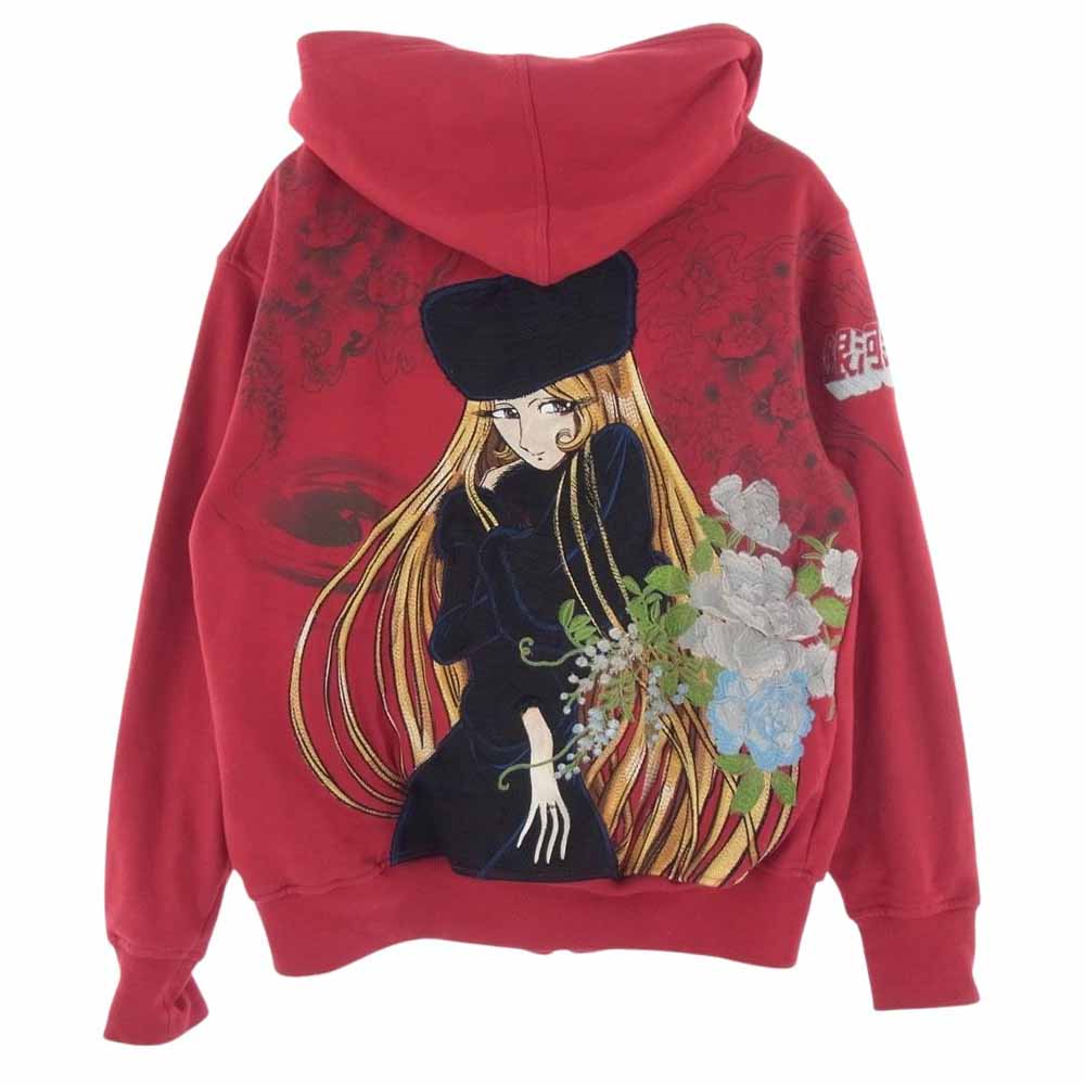 絡繰魂 × 銀河鉄道999 メーテル 和柄 フルジップ スウェット パーカー レッド系 L【中古】