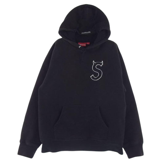 Supreme シュプリーム 22AW S Logo Hooded Sweatshirt S ロゴ ツノ プルオーバー スウェット 長袖 パーカー  ブラック系 M【中古】