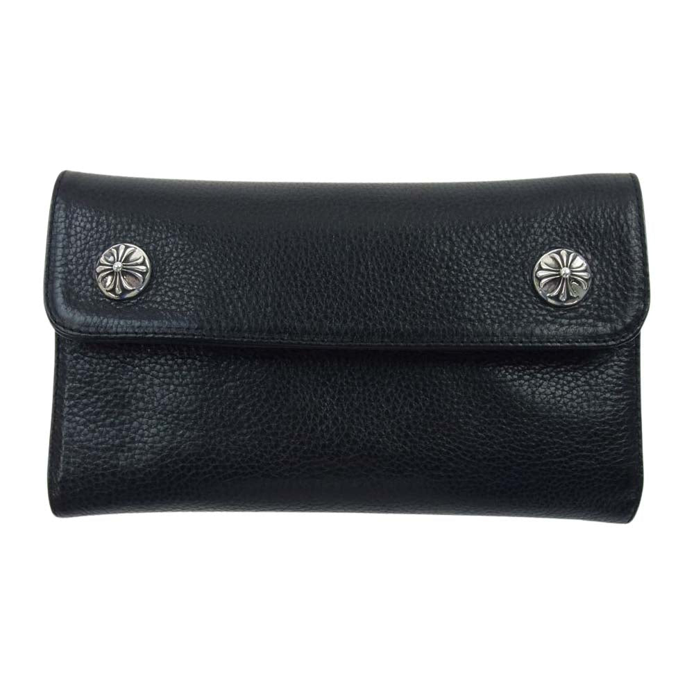 CHROME HEARTS クロムハーツ（原本無） WAVE CROSS BALL ウェーブ クロスボールボタン レザー ウォレット 財布 ブラック系【中古】