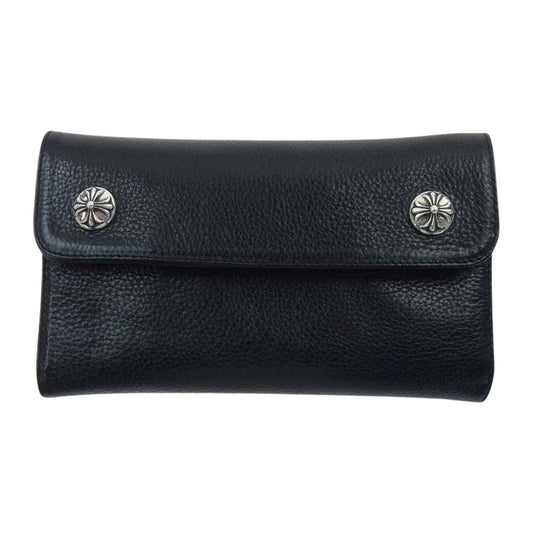 CHROME HEARTS クロムハーツ（原本無） WAVE CROSS BALL ウェーブ クロスボールボタン レザー ウォレット 財布 ブラック系【中古】