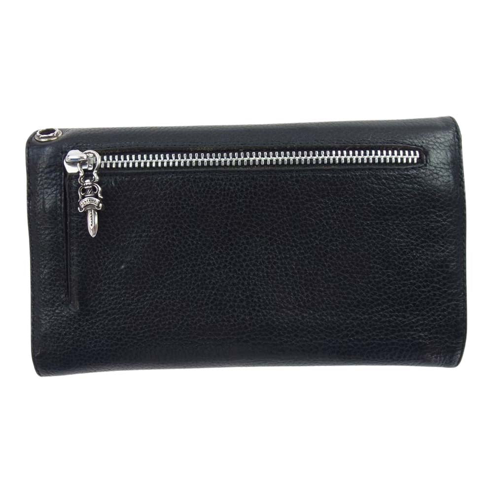 CHROME HEARTS クロムハーツ（原本無） WAVE CROSS BALL ウェーブ クロスボールボタン レザー ウォレット 財布 ブラック系【中古】
