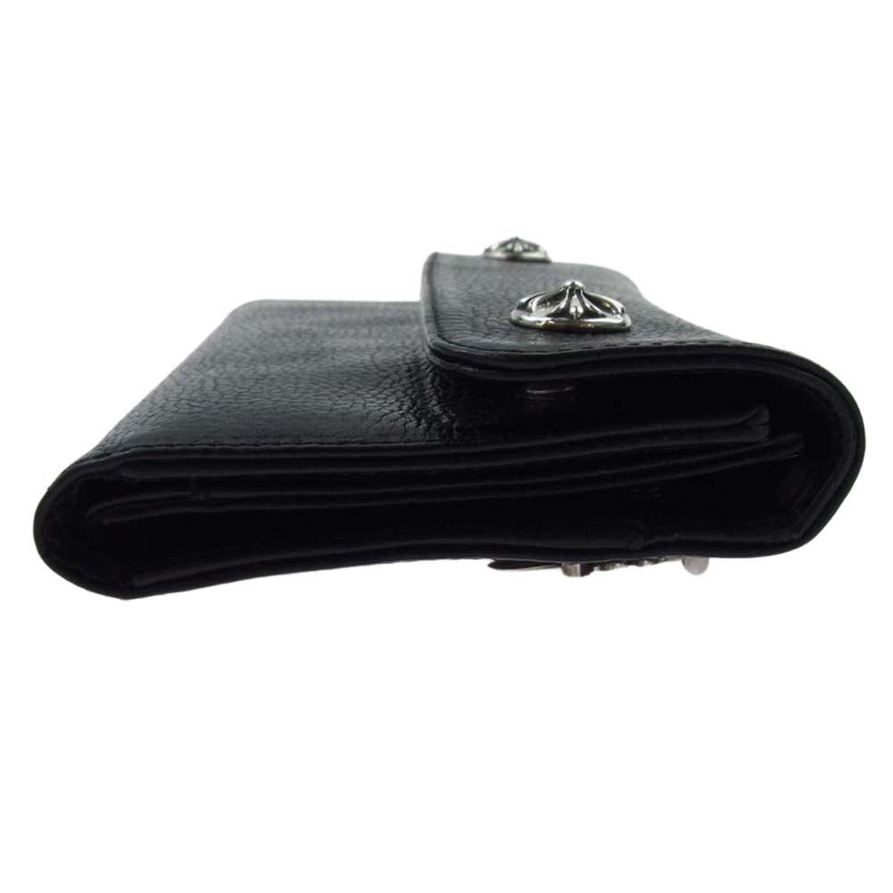 CHROME HEARTS クロムハーツ（原本無） WAVE CROSS BALL ウェーブ クロスボールボタン レザー ウォレット 財布 ブラック系【中古】
