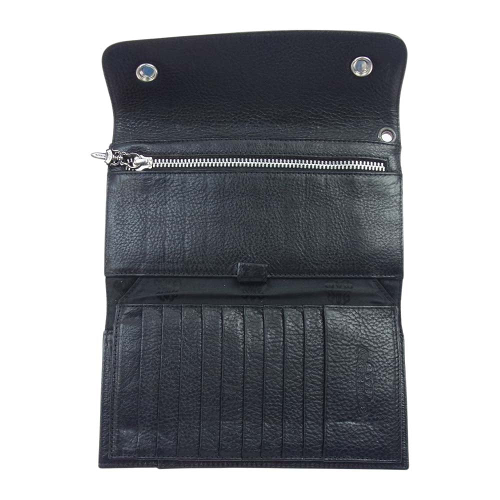 CHROME HEARTS クロムハーツ（原本無） WAVE CROSS BALL ウェーブ クロスボールボタン レザー ウォレット 財布 ブラック系【中古】