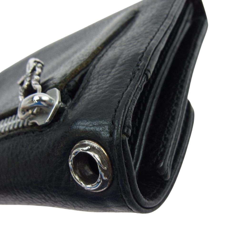 CHROME HEARTS クロムハーツ（原本無） WAVE CROSS BALL ウェーブ クロスボールボタン レザー ウォレット 財布 ブラック系【中古】