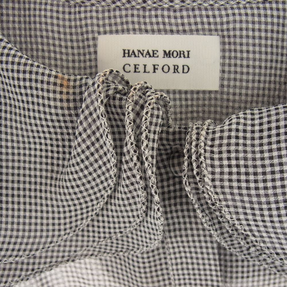 セルフォード HANAE MORI ハナエモリ ペタルカラー チェック ブラウス ブラック系 38【中古】