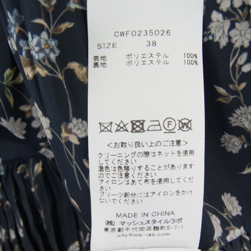 セルフォード CWF0235026 プリーツ デザイン プリント ワンピース ダークネイビー系 38【新古品】【未使用】【中古】