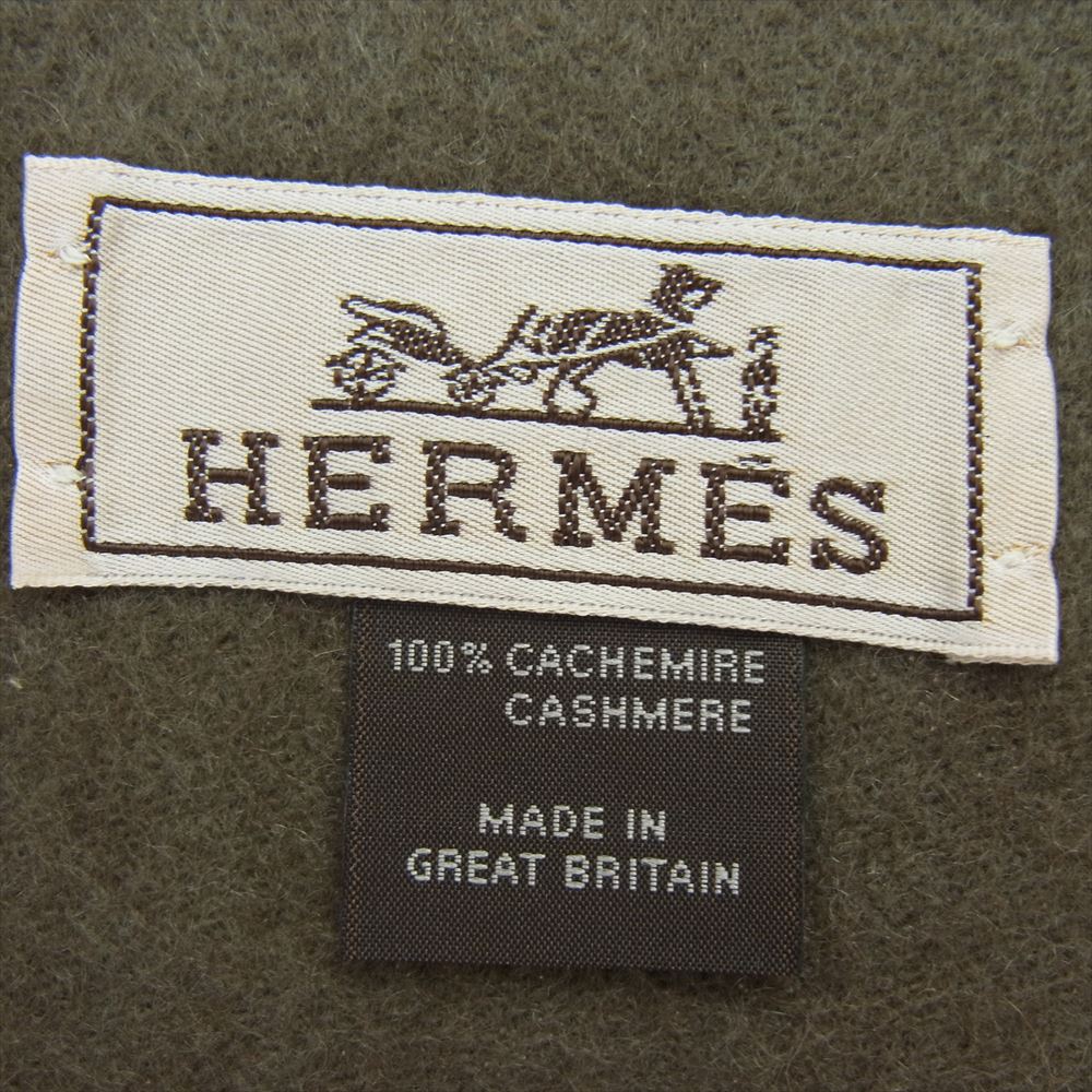 HERMES エルメス イギリス製 カシミヤ100%  マフラー ストール モスグリーン系【中古】