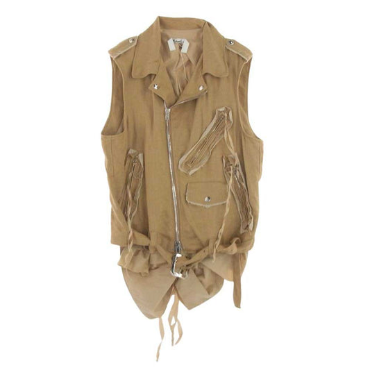 ミドリカワ 20SS MID20SS-JK10A シルク混 リネン ダブルジップ ライダース ベスト ジレ ベージュ系 FREE【中古】