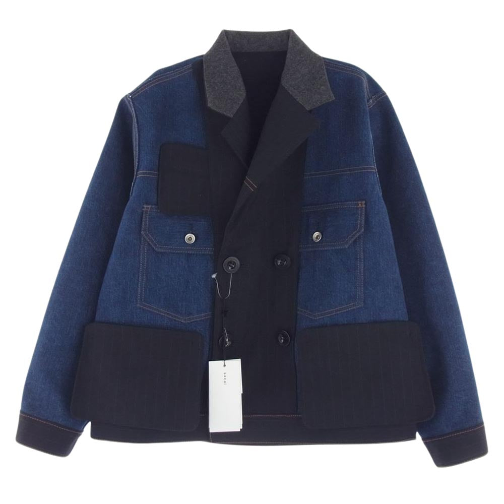 Sacai サカイ 24SS 24-07129 Chalk Stripe Bonding Jacke リバーシブル デニム ブルゾン ジャケット ネイビー系 インディゴブルー系 1【中古】