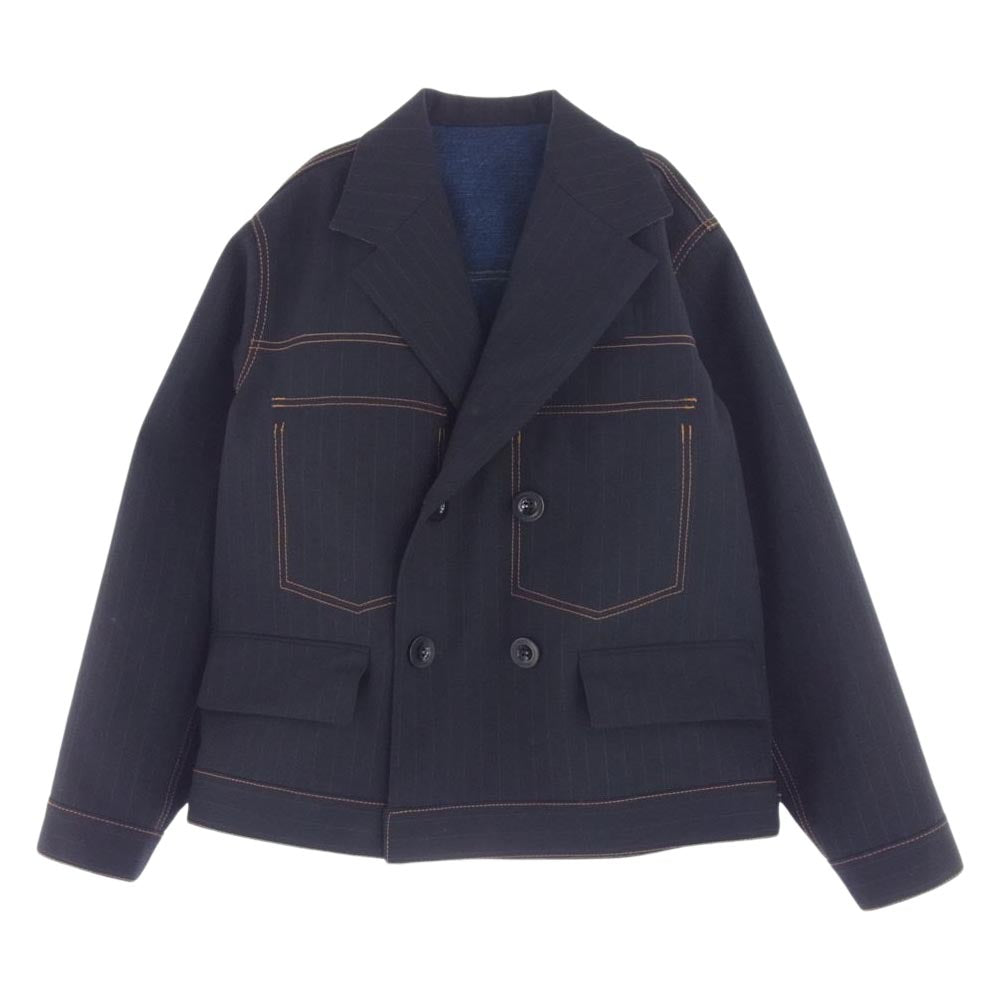 Sacai サカイ 24SS 24-07129 Chalk Stripe Bonding Jacke リバーシブル デニム ブルゾン ジャケット ネイビー系 インディゴブルー系 1【中古】