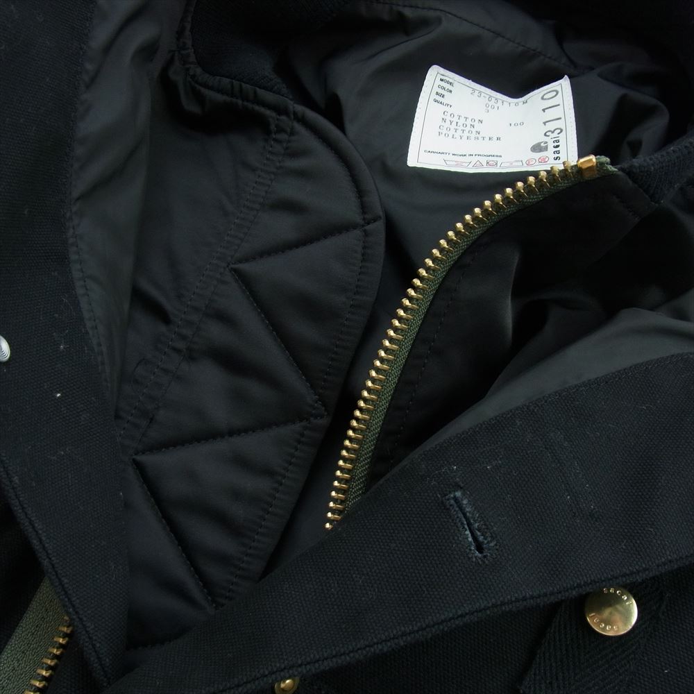 Sacai サカイ 23AW 23-03110M × Carhartt カーハート WIP ダブリューアイピー Canvas x MA-1 JK Michigan キャンバス MA1 ミシガン ダック ジャケット ブラック系 3【中古】