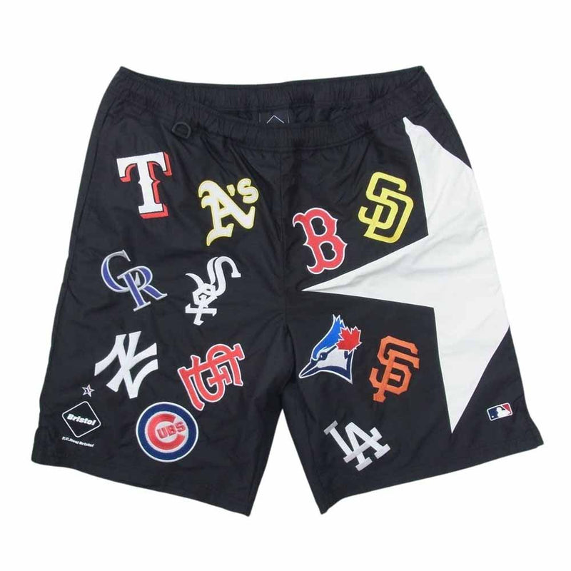 F.C.R.B. エフシーアールビー FCRB-212016 MLB TOUR ALL TEAM BIG STAR SHORTS オール チーム ビッグ スター ワッペン ショーツ ハーフ パンツ ブラック系 L【極上美品】【中古】