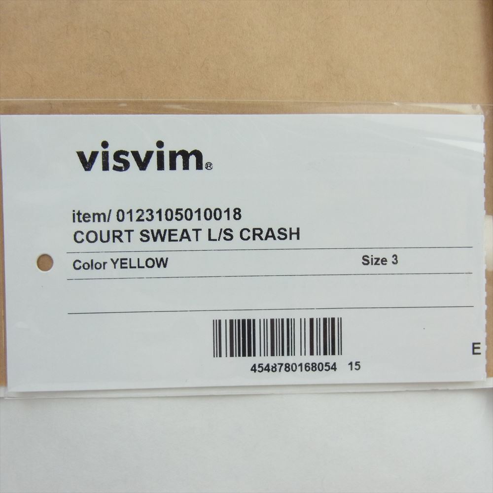 VISVIM ビズビム 0123105010018 COURT SWEAT L／S CRASH ダメージ加工 スウェット トレーナー  イエロー系 3【新古品】【未使用】【中古】