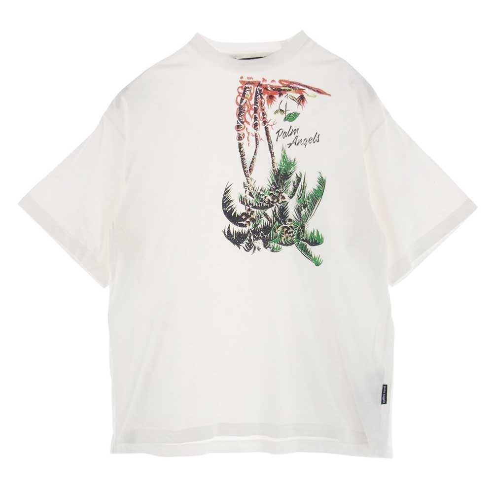 PALM ANGELS パームエンジェルス 23SS PMAA066S23JER003 Palm Angels Palm Print Crewneck T-Shirt Tee ヤシの木 プリント クルーネック 半袖 Tシャツ ホワイト系 L【中古】