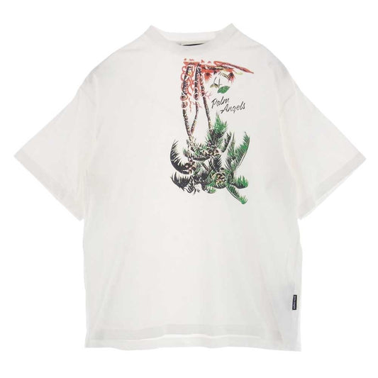 PALM ANGELS パームエンジェルス 23SS PMAA066S23JER003 Palm Angels Palm Print Crewneck T-Shirt Tee ヤシの木 プリント クルーネック 半袖 Tシャツ ホワイト系 L【中古】