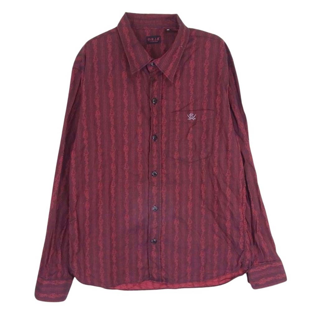R.J.B アールジェイビー ペイズリー オリエンタル プリント 刺繍 ロゴ 長袖 シャツ エンジ系 42【中古】