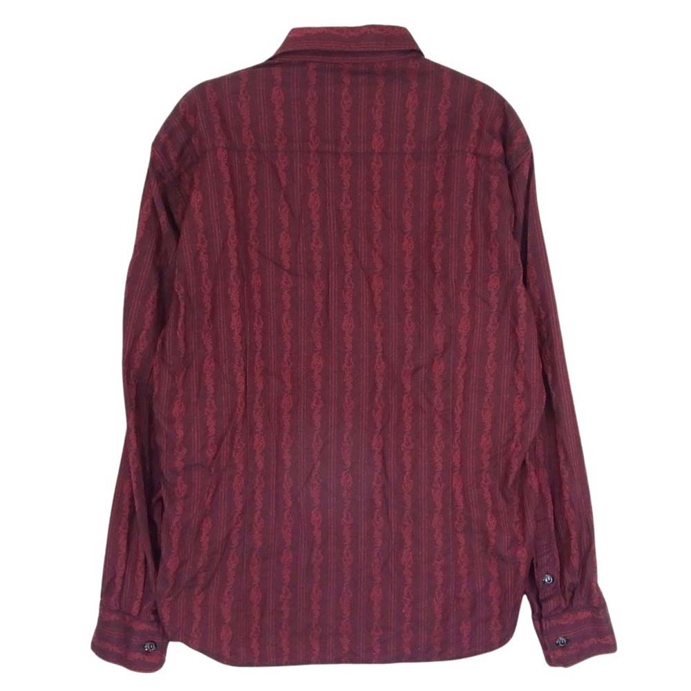 R.J.B アールジェイビー ペイズリー オリエンタル プリント 刺繍 ロゴ 長袖 シャツ エンジ系 42【中古】