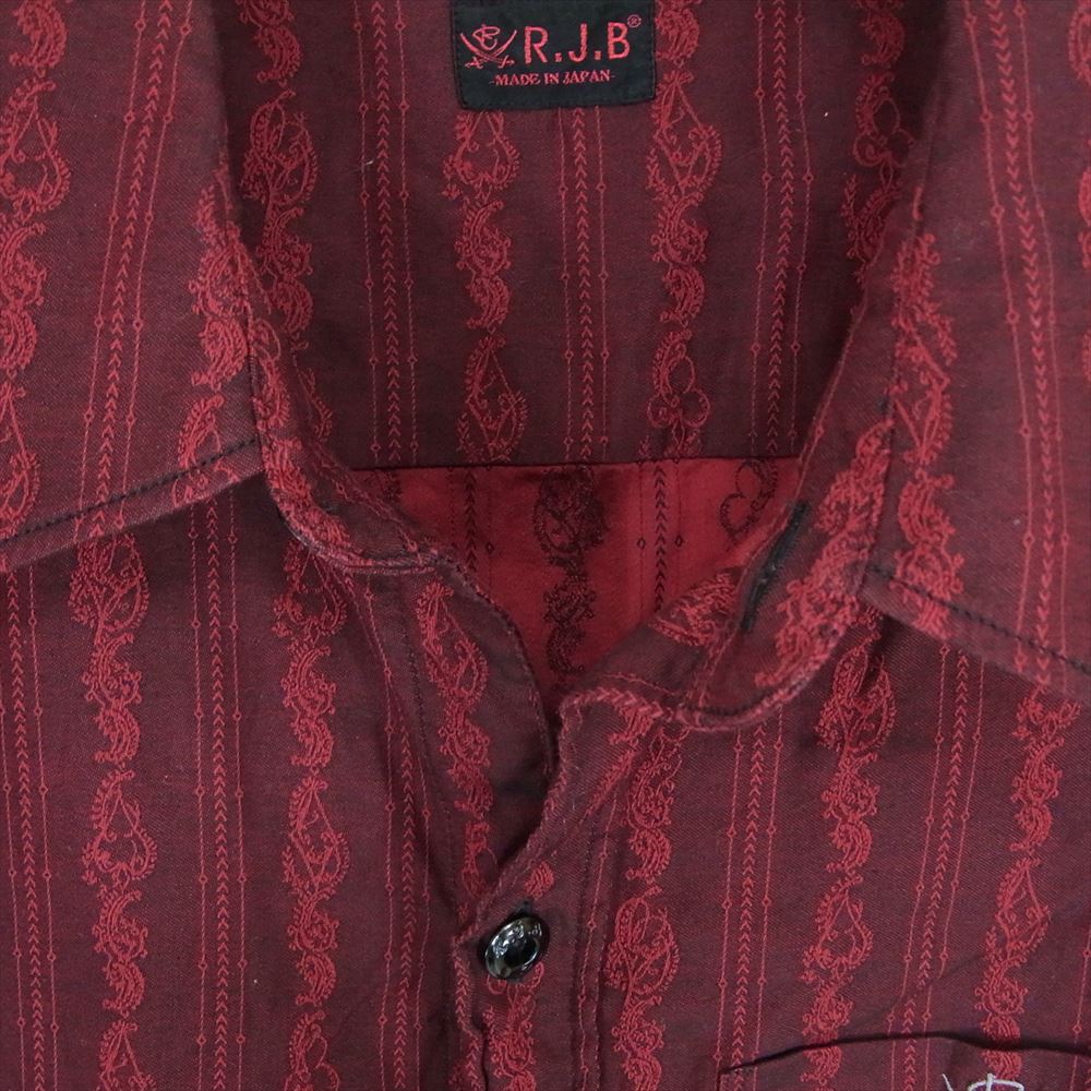 R.J.B アールジェイビー ペイズリー オリエンタル プリント 刺繍 ロゴ 長袖 シャツ エンジ系 42【中古】