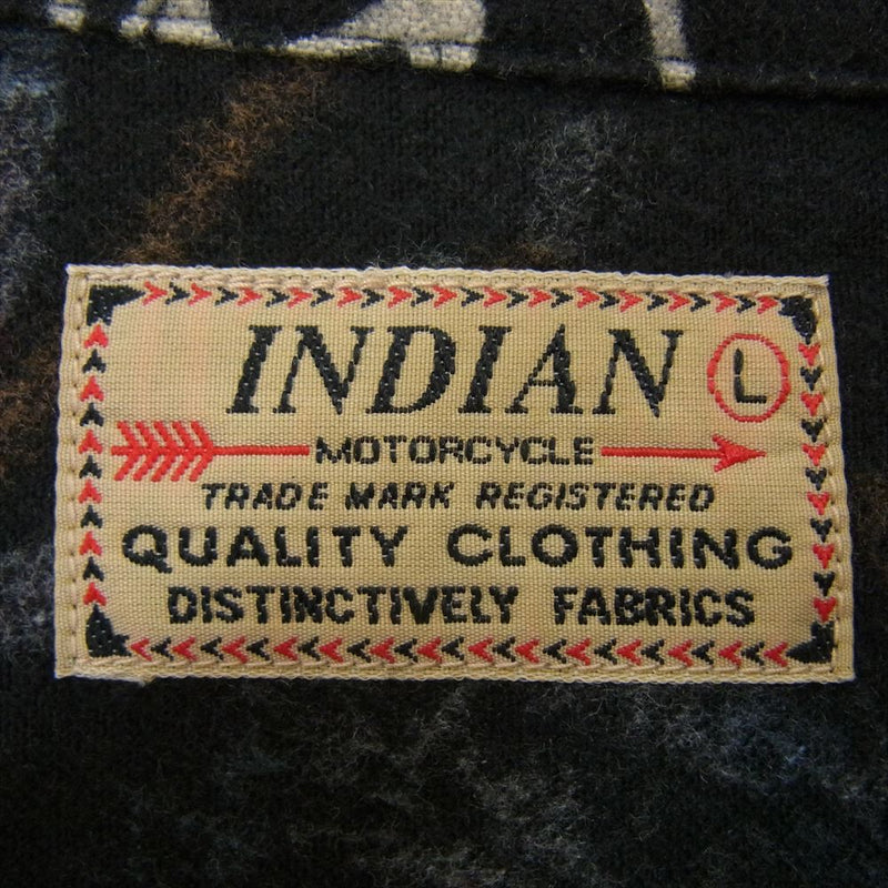 INDIAN MOTOCYCLE インディアン モトサイクル IM23670 モールスキン 総柄 インディアン 長袖 ウェスタン シャツ ブラック系 L【中古】