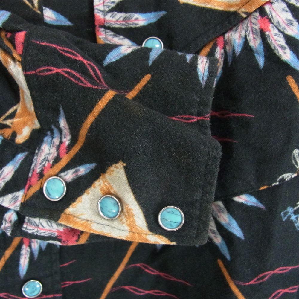 INDIAN MOTOCYCLE インディアン モトサイクル IM23670 モールスキン 総柄 インディアン 長袖 ウェスタン シャツ ブラック系 L【中古】