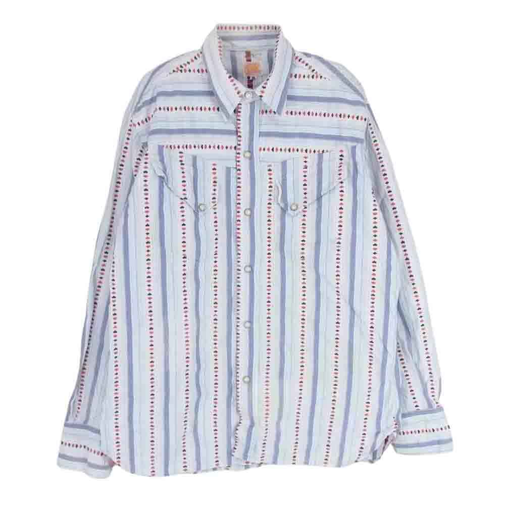 SUGAR CANE シュガーケーン トランプ 刺繍 エンブロイダリー マルチストライプ 長袖 ウェスタン シャツ ブルー系 M【中古】