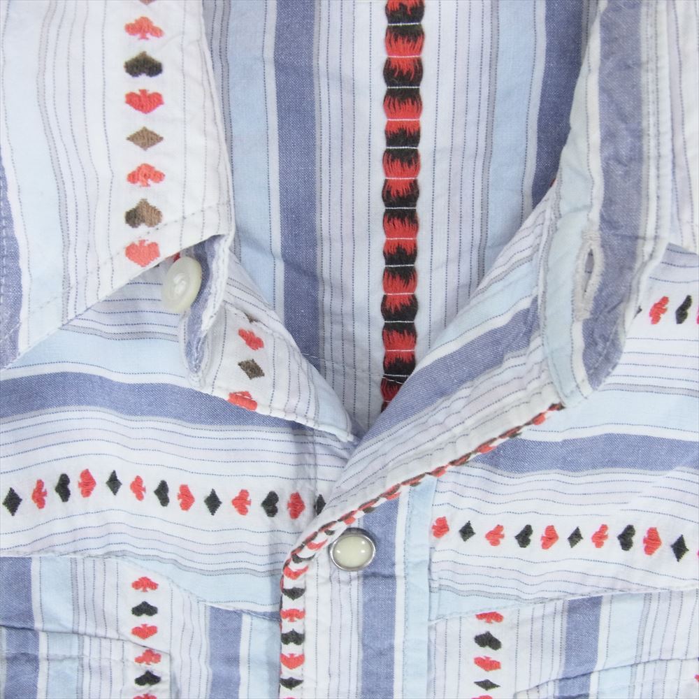 SUGAR CANE シュガーケーン トランプ 刺繍 エンブロイダリー マルチストライプ 長袖 ウェスタン シャツ ブルー系 M【中古】