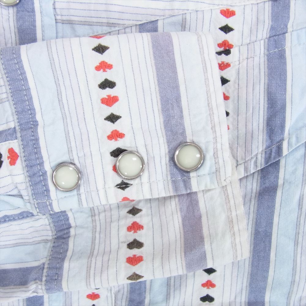 SUGAR CANE シュガーケーン トランプ 刺繍 エンブロイダリー マルチストライプ 長袖 ウェスタン シャツ ブルー系 M【中古】