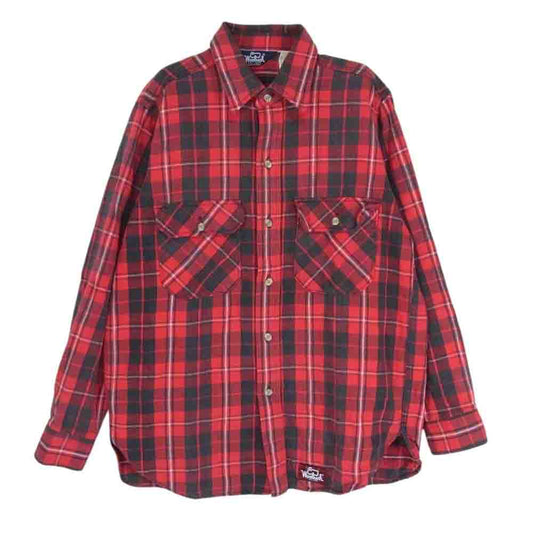 WOOLRICH ウールリッチ UWY-6 アメリカ製 アシックス期 タータンチェック 長袖 ネル チェック シャツ レッド系 L【中古】