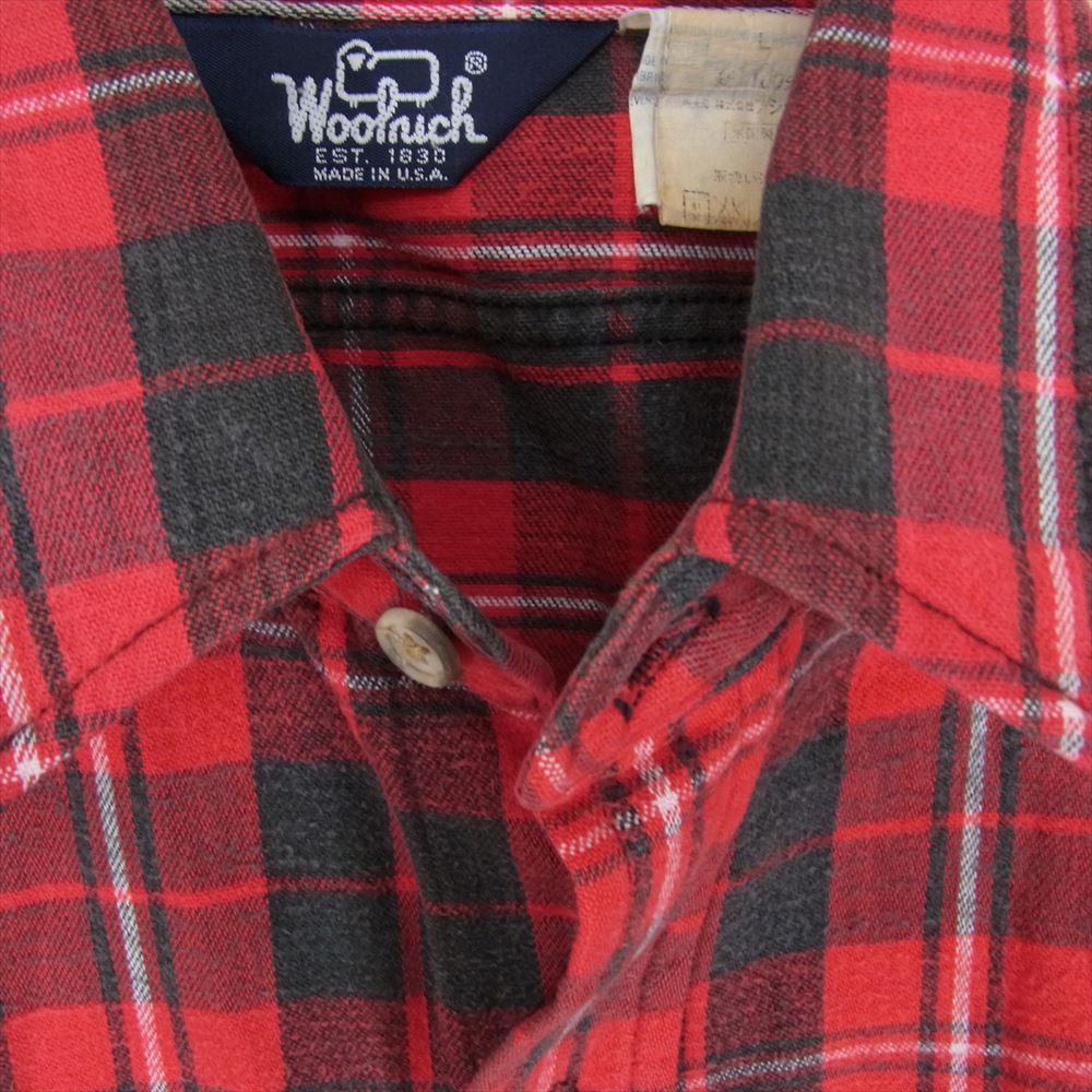 WOOLRICH ウールリッチ UWY-6 アメリカ製 アシックス期 タータンチェック 長袖 ネル チェック シャツ レッド系 L【中古】