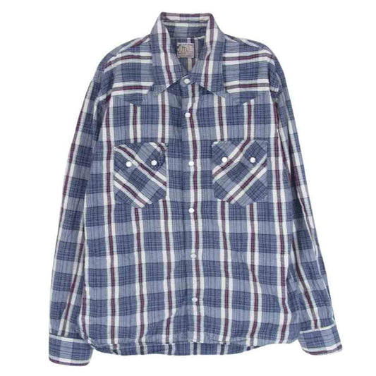 THE FLAT HEAD ザフラットヘッド ウエスタン チェック 長袖 シャツ ブルー系 40【中古】