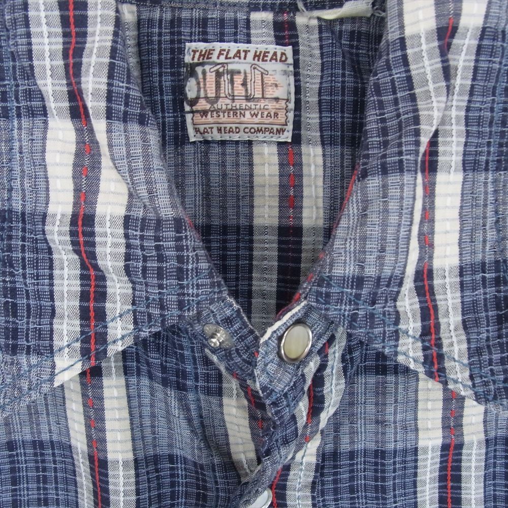 THE FLAT HEAD ザフラットヘッド ウエスタン チェック 長袖 シャツ ブルー系 40【中古】