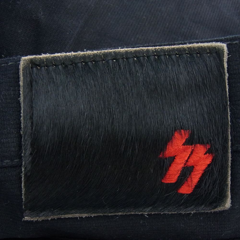 スカルフライト レザーポケット 裾ジップ ブーツカット ピケ デニム パンツ ブラック系 34【中古】