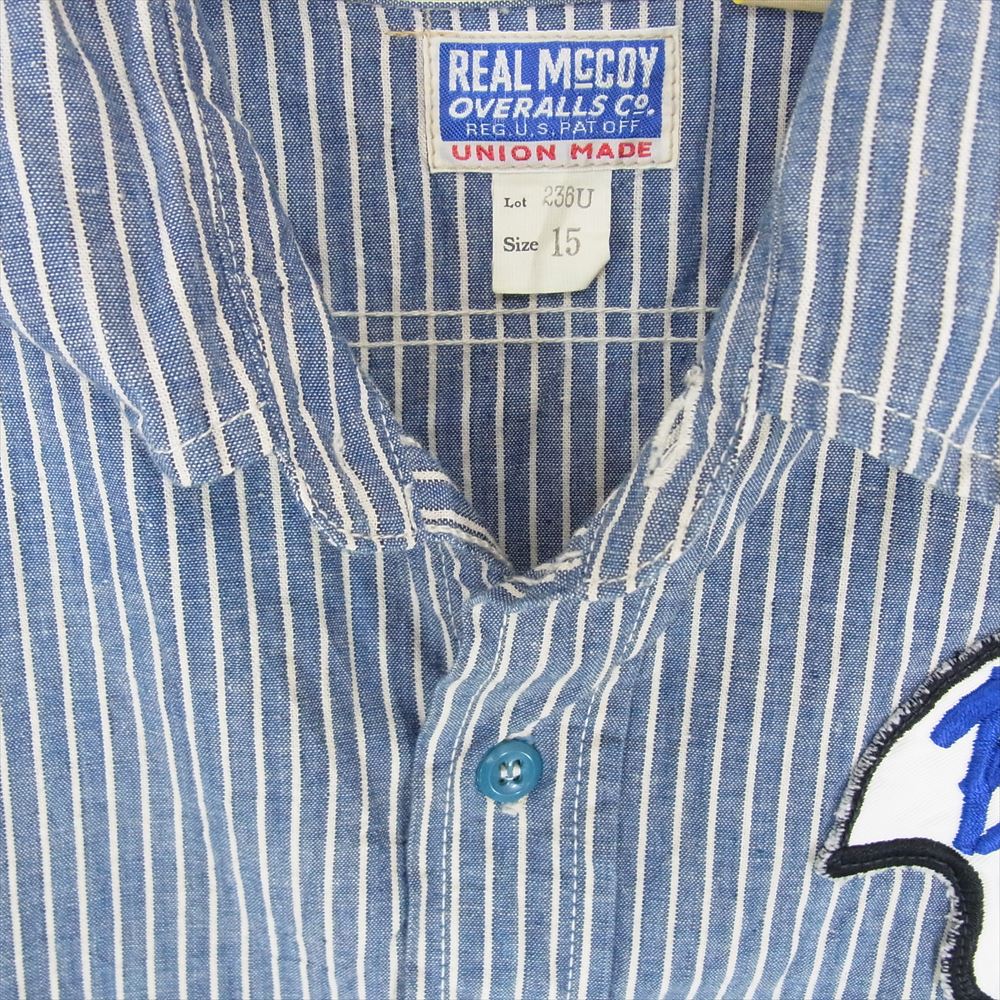 The REAL McCOY'S ザリアルマッコイズ Lot 236U BUCO ブコ ヘリンボーン ワッペン ストライプ ワーク 半袖 シャツ ブルー系 15【中古】