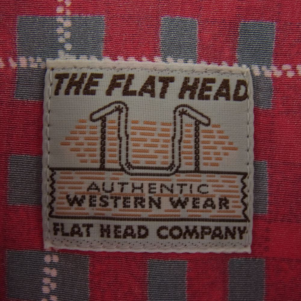 THE FLAT HEAD ザフラットヘッド SILK シルク ハンドステッチ 総柄 ウェスタン 長袖 シャツ レッド系 42【極上美品】【中古】