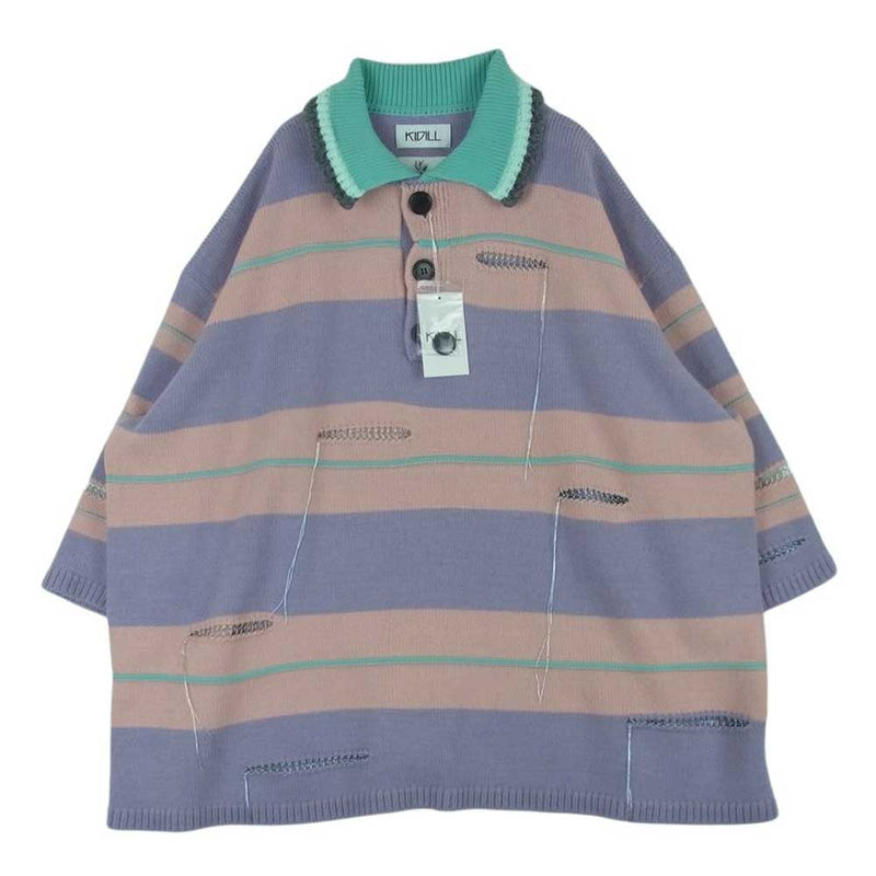 キディル 23AW KL751 OVERSIZD BORDER POLO KNIT COLLAB WITH rurumu オーバーサイズ ボーダー ニット ポロ シャツ パープル系 ピンク系 F【極上美品】【中古】