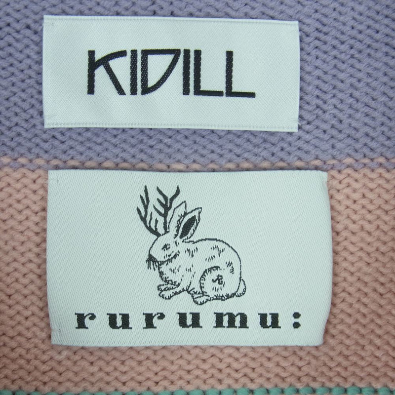 キディル 23AW KL751 OVERSIZD BORDER POLO KNIT COLLAB WITH rurumu オーバーサイズ ボーダー ニット ポロ シャツ パープル系 ピンク系 F【極上美品】【中古】