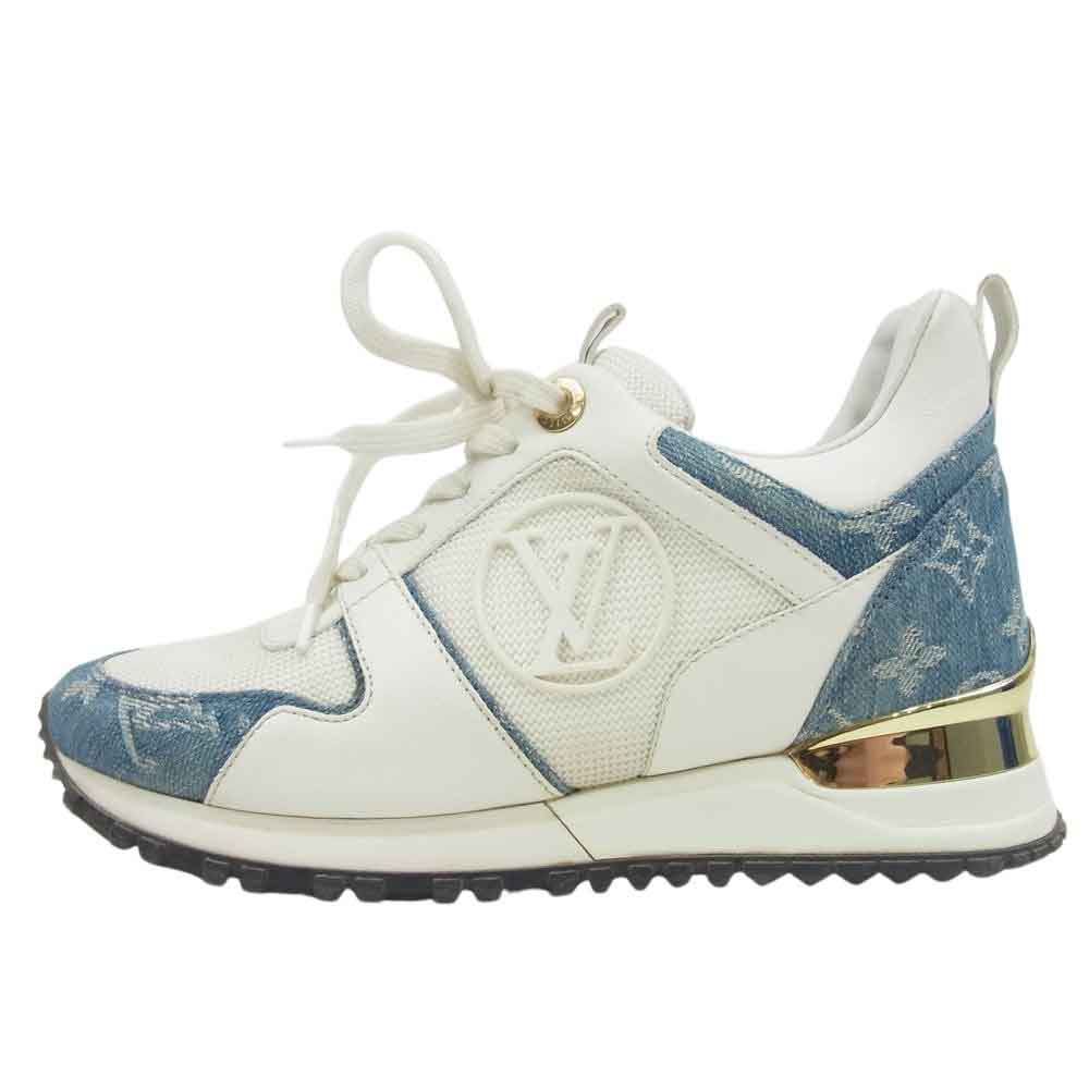 LOUIS VUITTON ルイ・ヴィトン 1A4WOU  Run Away Sneaker ランアウェイ ライン スニーカー Monogram モノグラム デニム切替 ホワイト系 ライトブルー系 34【中古】