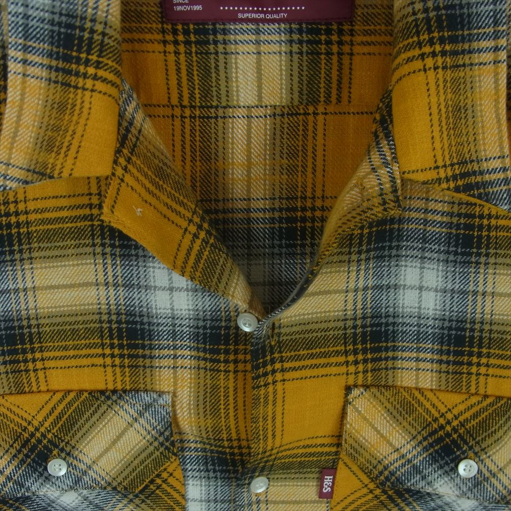 HideandSeek ハイドアンドシーク 23SS HS-010223 Check L/S Shirt チェック ネル シャツ 長袖 イエロー系 ネイビー系 M【中古】