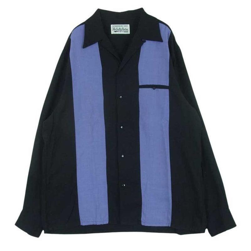 WACKO MARIA ワコマリア TWO-TONE 50'S SHIRT L/S ツートーン オープンカラー シャツ 長袖 ブラック系 パープル系 M【中古】