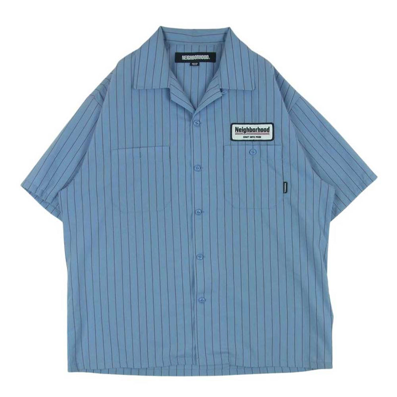 NEIGHBORHOOD ネイバーフッド 23SS 231TSNH-SHM06 STRIPE WORK SS SHIRT ストライプ 半袖 シャツ ライトブルー系 M【中古】