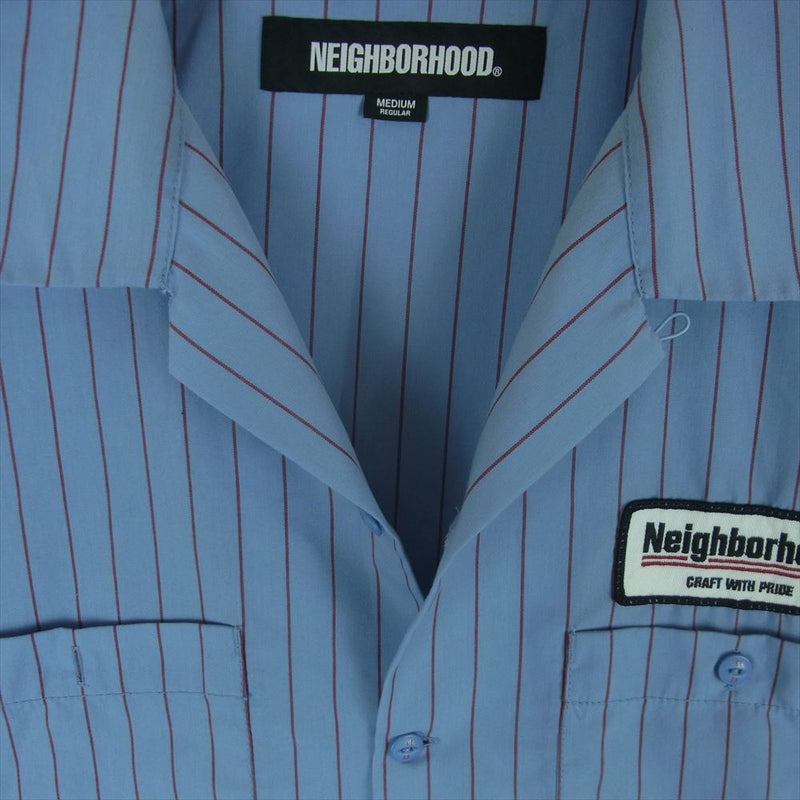 NEIGHBORHOOD ネイバーフッド 23SS 231TSNH-SHM06 STRIPE WORK SS SHIRT ストライプ 半袖 シャツ ライトブルー系 M【中古】